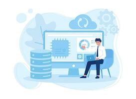 a man managing data on a laptop concept flat illustration vector