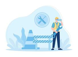 construction worker holding keys concept flat illustration vector