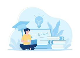 a woman working on an assignment in front of a laptop concept flat illustration vector