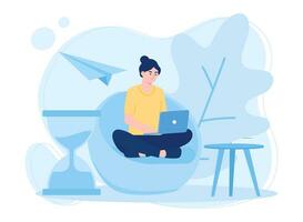 woman doing her work on deadline concept flat illustration vector