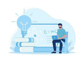 a man working in front of a laptop while sitting on a chair concept flat illustration vector