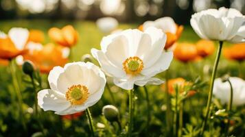 AI generated Flowers, background image, flower field, brightness, freshness, scenery, landscape, nature photo