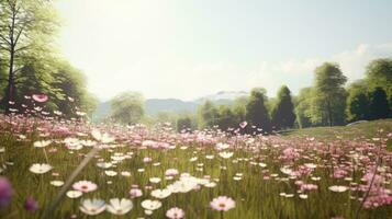 AI generated Flowers, background image, flower field, brightness, freshness, scenery, landscape, nature photo