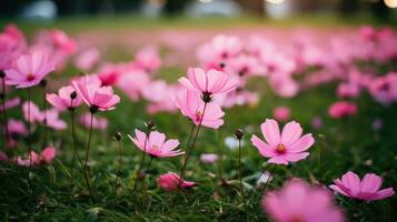 ai generado flores, antecedentes imagen, flor campo, brillo, frescura, escenario, paisaje, naturaleza foto