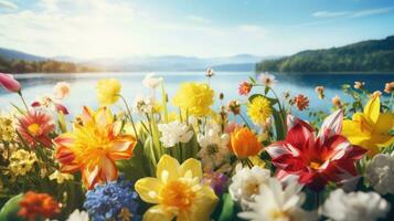 AI generated Flowers, background image, flower field, brightness, freshness, scenery, landscape, nature photo