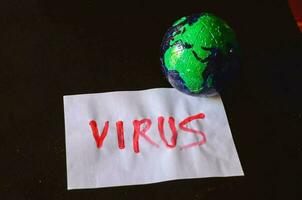 a paper with the word virus written and a globe on top photo