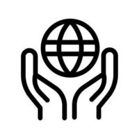 Global business vector line icon. Connection between internet and management is crucial for successful teamwork in the digital era. Mobile cooperation with customers