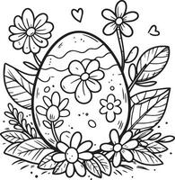 Springtime Delights easter egg coloring pages Rabbit Eggs  and Blooms, preschool easter egg coloring pages for kids, happy easter clipart black and white, easter egg coloring pages printable vector