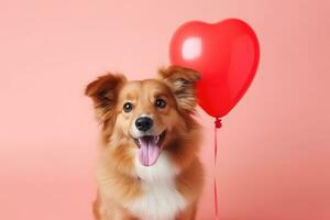 AI generated Adorable border dog with hear shape balloon. love and romance, valentine's concept, AI Generative photo