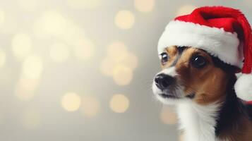 AI generated Adorable Dog Wearing a Santa Hat and Scarf , Christmas, bokeh, AI Generative photo