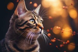 AI generated Portrait of a Cat, American Shorthair, Abstract blue bokeh, AI Generative photo