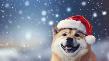 AI generated Adorable Dog Wearing a Santa Hat and Scarf , Christmas, bokeh, AI Generative photo