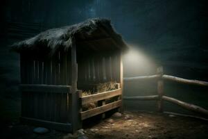 AI generated Empty timber rural manger with light. Generate ai photo