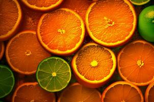 AI generated Clementine slices orange background. Generate ai photo