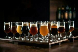 AI generated Craft beer tasting glasses. Generate ai photo