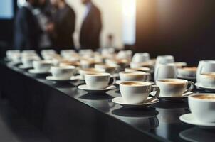 ai generado café descanso mesa a negocio conferencia. generar ai foto