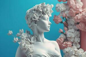 AI generated Female sculpture spring flowers. Generate ai photo