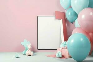 AI generated Gender reveal party background photo studio. Generate Ai