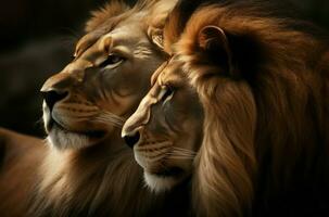 AI generated African lion couple. Generate ai photo