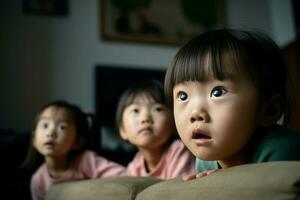 AI generated Chinese children looking amazed. Generate ai photo