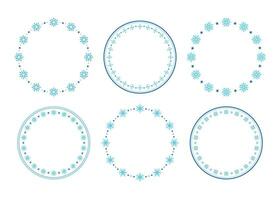 Starry Snowflake Winter Border, Snow and Star Shape Round Circular Frames vector
