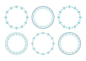 Starry Snowflake Winter Border, Snow and Star Shape Round Circular Frames vector