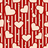 seamless pattern of vector hearts on a striped retro background in red and cream colors