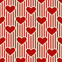 seamless pattern of hearts on a striped retro background in red and cream colors vector