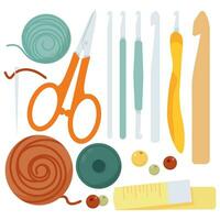 Set of knitting tools and balls of yarn vector