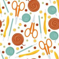 Knitting tools in seamless pattern vector