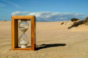 sand in the hourglass in the desert photo