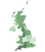 United Kingdom Regions map. Map of United Kingdom in administrative regions in multicolor png