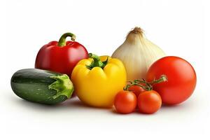 Many kinds of vegetables on white background. Healthy food concept photo