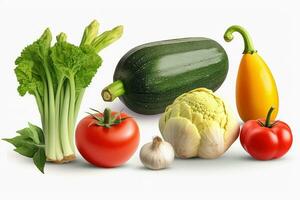 AI generated Collection of various vegetables on white background photo