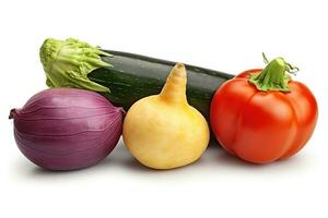 AI generated Many kinds of vegetables on white background. Healthy food concept photo