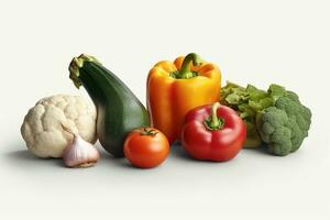 Collection of various vegetables on white background photo