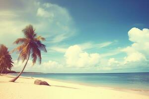 AI generated Beach landscape with palms. Summer tropical background. Ai generated photo