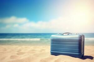 AI generated Suitcase and the beach landscape, summer vacation background. Ai generated photo