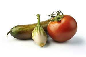 AI generated Many kinds of vegetables on white background. Healthy food concept photo