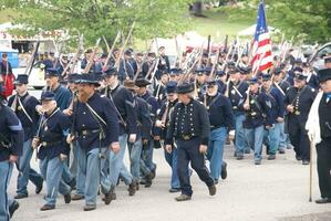 Union army marching to battle photo