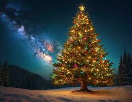 AI generated Christmas tree in winter photo