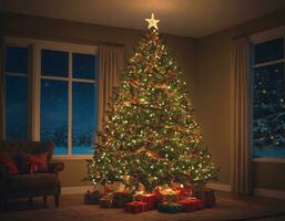ai generado Navidad árbol en invierno foto