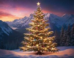 AI generated Christmas tree in winter photo