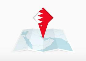 bahrein es representado en un doblada papel mapa y clavado ubicación marcador con bandera de Baréin vector