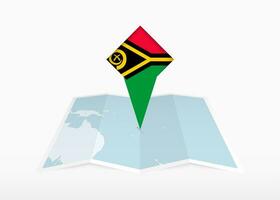 vanuatu es representado en un doblada papel mapa y clavado ubicación marcador con bandera de vanuatu vector