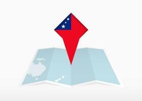 Samoa es representado en un doblada papel mapa y clavado ubicación marcador con bandera de samoa vector