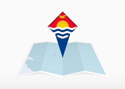 Kiribati is depicted on a folded paper map and pinned location marker with flag of Kiribati. vector