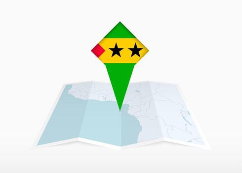 Sao Tome and Principe is depicted on a folded paper map and pinned location marker with flag of Sao Tome and Principe. vector