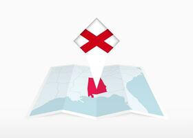 Alabama is depicted on a folded paper map and pinned location marker with flag of Alabama. vector