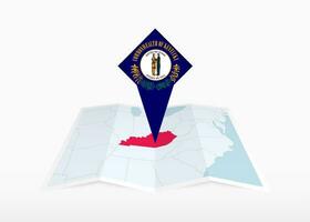 Kentucky is depicted on a folded paper map and pinned location marker with flag of Kentucky. vector